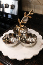 Load image into Gallery viewer, Silver Metal Snack Bowl with Gold Leaf Handle
