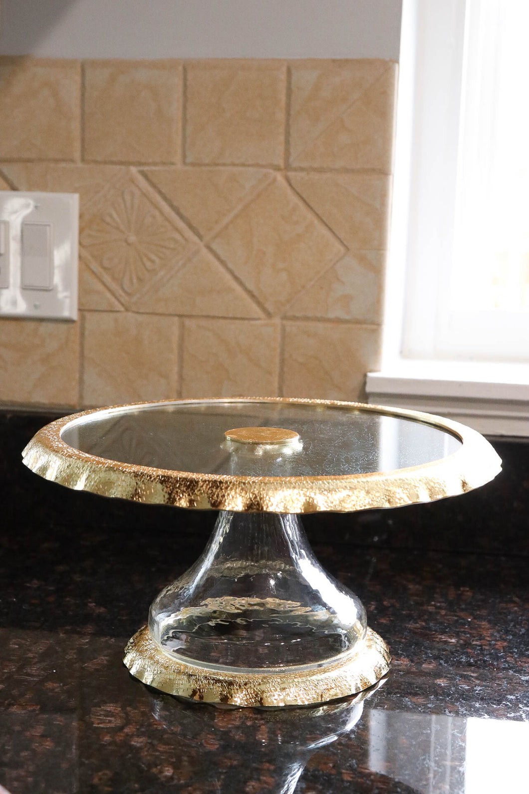 Glass Cake stand with Gold Border