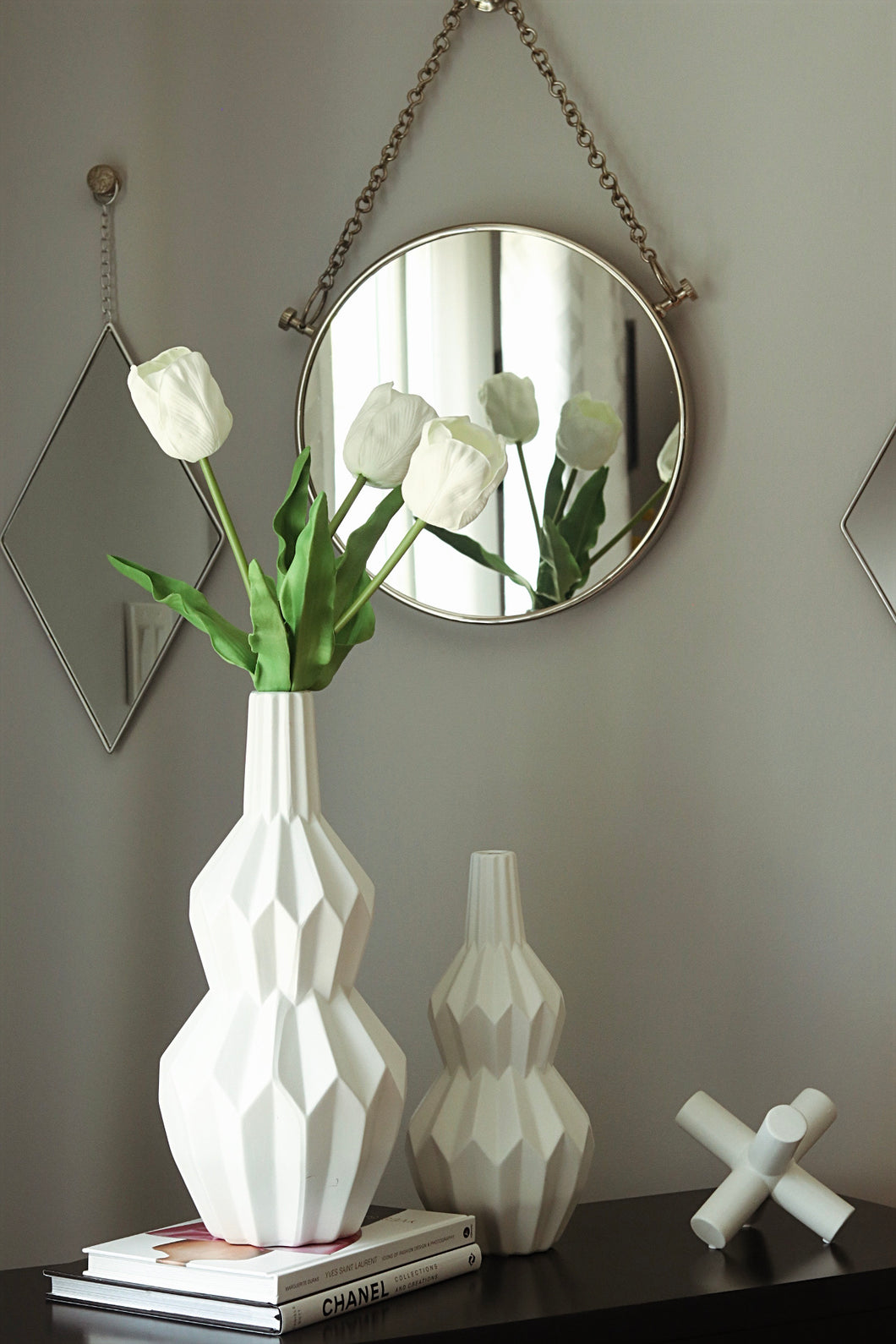 White Geometric Ceramic Vase