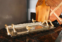 Load image into Gallery viewer, Small Silver Tray with Gold Bird and Gold Handle
