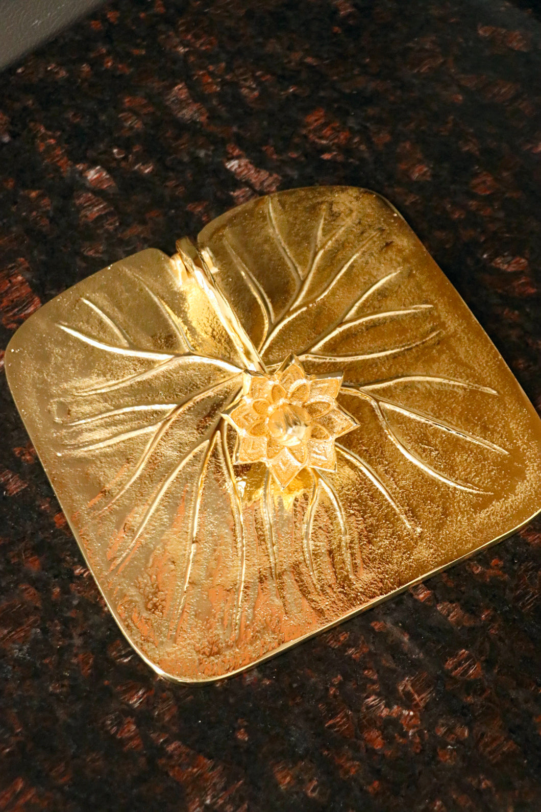 Gold Square Napkin Holder with Lotus Flower