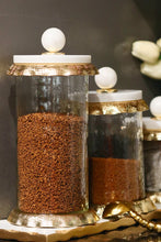 Load image into Gallery viewer, Glass Canister with Marble and Gold Lid
