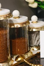 Load image into Gallery viewer, Glass Canister with Marble and Gold Lid
