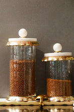 Load image into Gallery viewer, Glass Canister with Marble and Gold Lid
