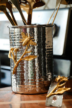 Load image into Gallery viewer, Silver Hammered Utensil Holder with Gold Bumble Bee Detail
