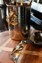 Load image into Gallery viewer, Silver Hammered Utensil Holder with Gold Bumble Bee Detail
