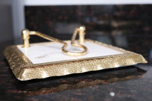 Load image into Gallery viewer, White Marble Napkin Holder with Gold Ruffled Design
