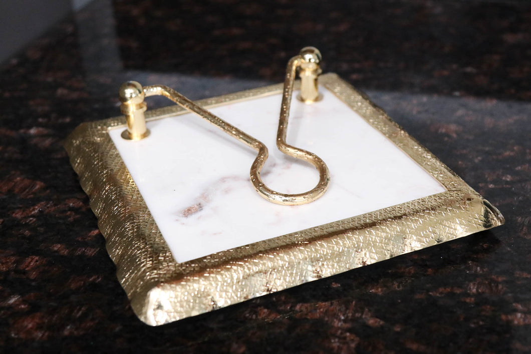 White Marble Napkin Holder with Gold Ruffled Design